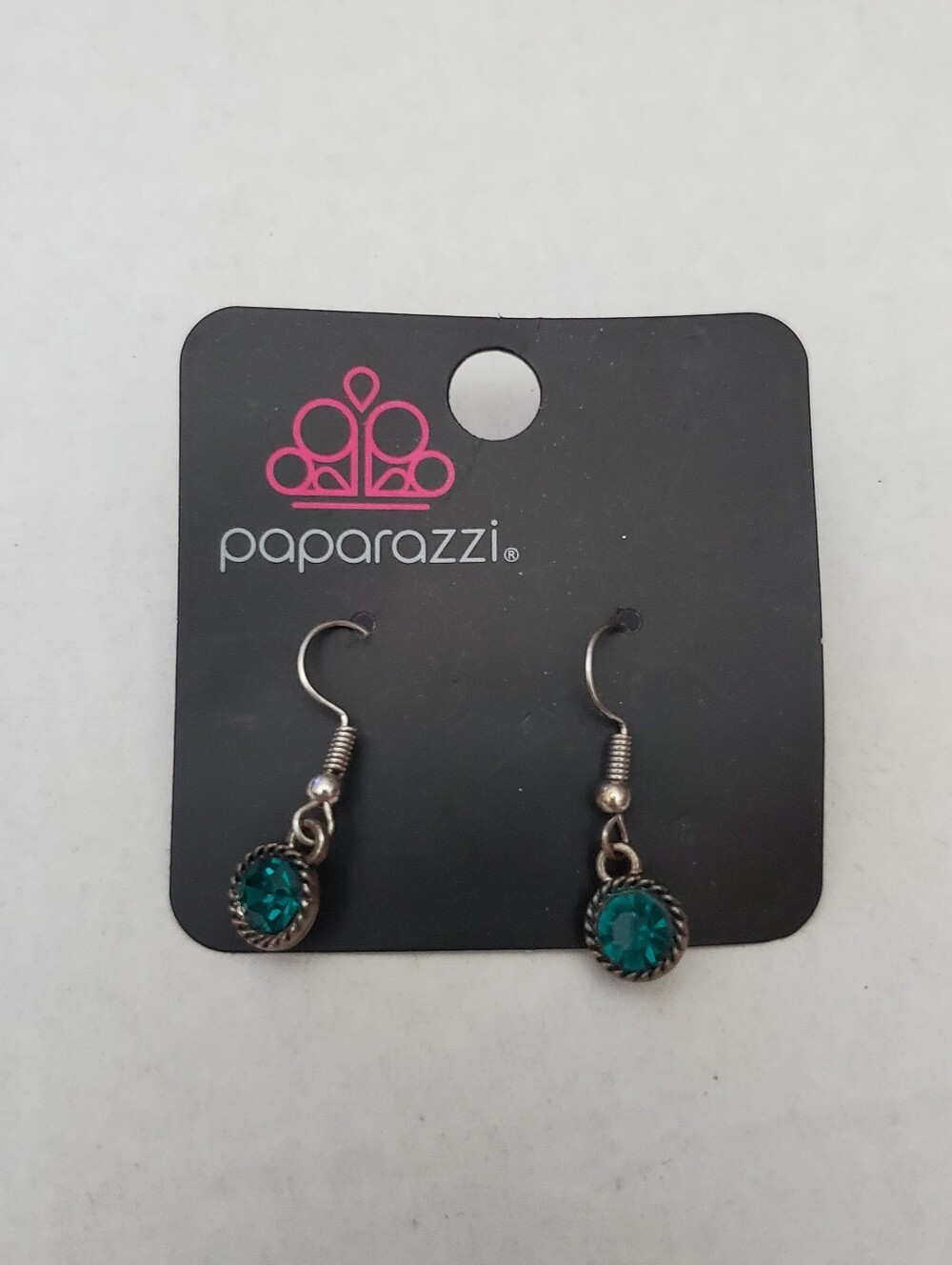 Paparazzi Silver Tone Hook Earrings**Round Blue/Green  Stone